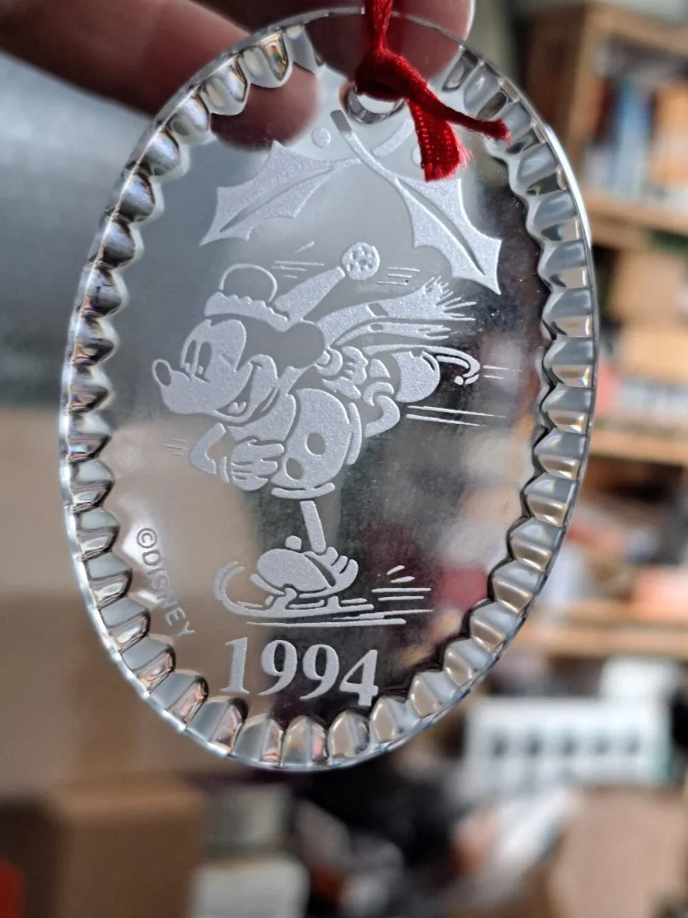 Disney Store 1994 Waterford Crystal Christmas Ornament Mickey Mouse Skating